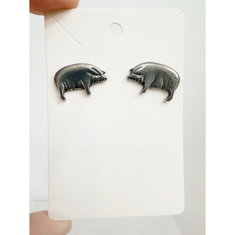 Maiden Vermont pewter big PIG pierced earrings , Signed